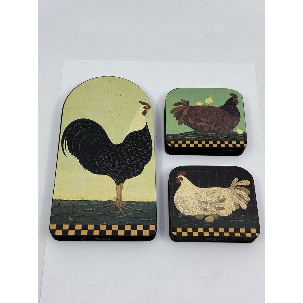 Warren Kimble For Lenox Rooster/ Chicken Wooden Block Decor set